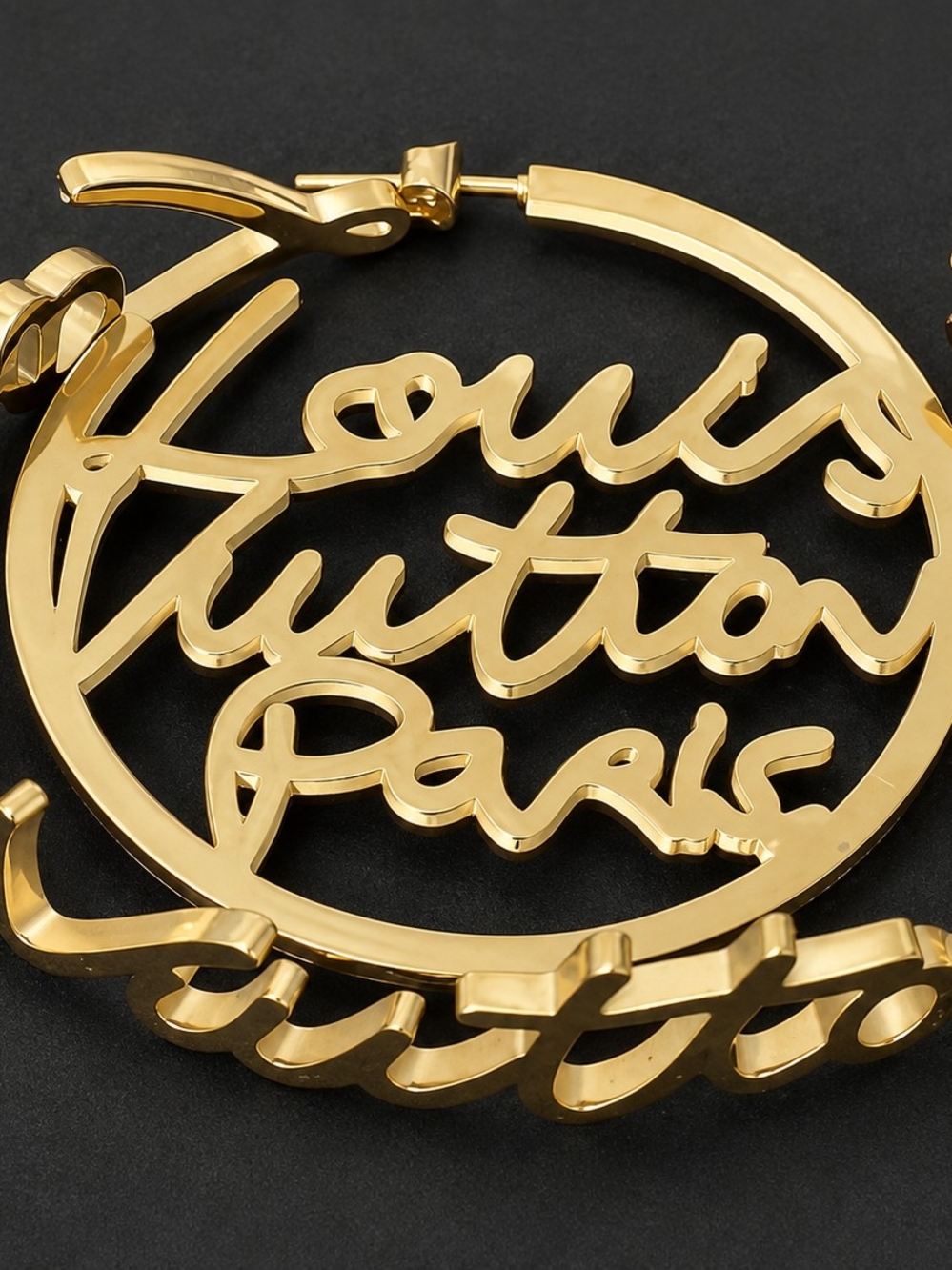 Gold Script Logo Hoop Earrings & Bracelet Set